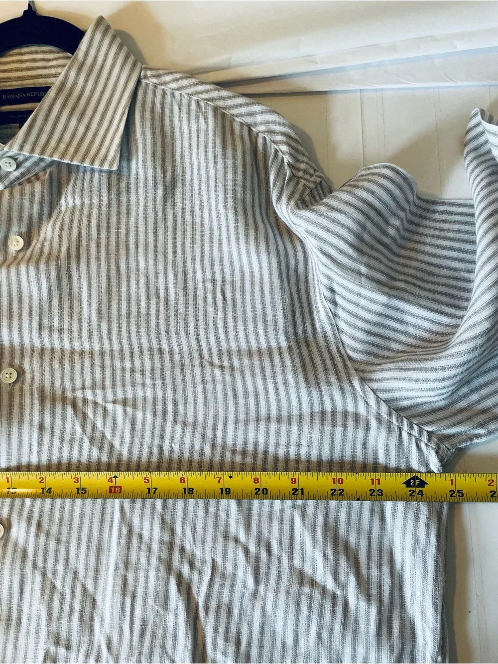 Banana Republic 100% Linen Shirt Brown Stripe Oxford Tailored Slim Fit Men's XL